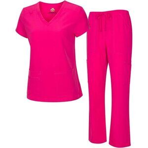 Natural Uniforms Women's Cool Stretch V-Neck Top and Cargo Pant Scrub Set